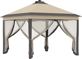 Outsunny Pérgola Dobrável de Jardim 3,3x3,3 m para Exterior com Luzes LED Controlo Remoto 4 Redes Mosquiteiras Removíveis e Bolsa de Transporte Bege | AOSOM Portugal