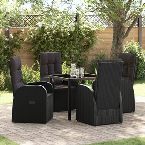 vidaXL Conjunto de 5 Peças para Jantar de Jardim com Almofadas - Rattan Poliéster Preto