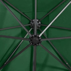 Guarda-sol jardim cantilever c/ poste e luzes LED 300 cm verde