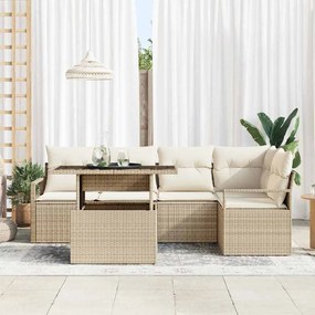 Conjunto de Sofá de Jardim com 6 peças e Almofadas Bege em Rattan Sint