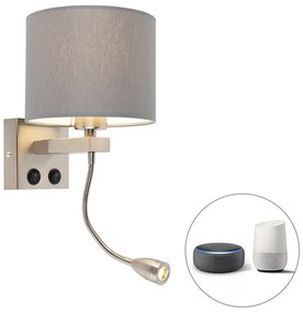 Candeeiro de parede inteligente em aço com abajur cinzento incl. Wi-Fi A60 - Brescia Moderno