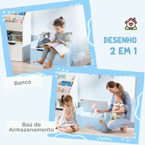 Baú Infantil 2 em 1 Baú de Armazenamento Organizador de Brinquedos para Crianças acima de 18 Meses com Tampa de Fechamento Seguro para Dormitório Sala