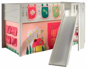 Conjunto cama Infantil SCOTT + escorrega + cortina de brincar SPRING + 3 bolsos de arrumação Branca