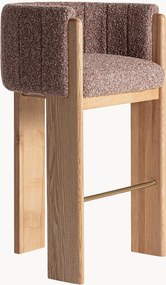 Banco de balcão em madeira de carvalho e bouclé Sernier