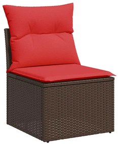 7 pcs conj. sofás jardim c/ almofadões vime PE/acácia castanho