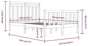 Estrutura de cama dupla pequena 4FT 120x190 cm madeira maciça