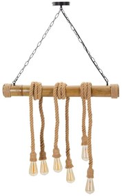"Candeeiro de Teto Boho Chic - Metal, Bambu e Corda - 120 cm - 6 Ponto
