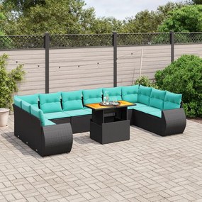 vidaXL 11 pcs conjunto sofás de jardim c/ almofadões vime PE preto
