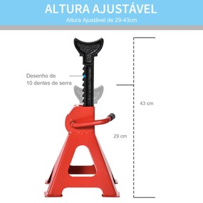 DURHAND Jogo de 2 Macacos Estabilizadores de Aço Capacidade 3 Toneladas/Par com Altura Ajustável para Apoiar Carros Veículos 21x19x29-43cm Vermelho Preto
