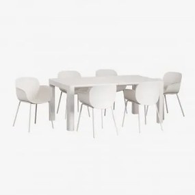 Conjunto De Mesa Retangular 180x100 Cm Arnadine E 6 Cadeiras De Jantar Em Polipropileno E Aço Lynette Gardénia Branco - Sklum