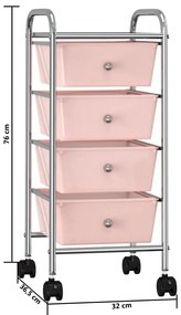 Carrinho de arrumação móvel com 4 gavetas plástico rosa