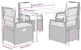 5 pcs conjunto de jantar p/ jardim com almofadões vime PE bege