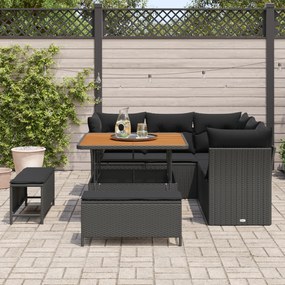 Conjunto de Sofá de Jardim de 8 Peças com Almofadas Vime PE Preto Acác