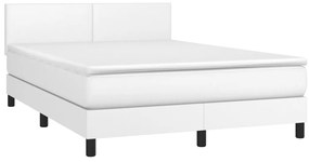 Cama box spring c/colchão/LED 140x200cm couro artificial branco