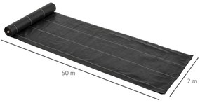 Malha Geotêxtil 2x50 m Malha de jardim contra ervas daninhas 100 g / m² rolo de malha preto