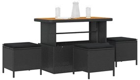 Conjunto de Jantar de 4 Peças com Almofadas Preto em Rattan de Polipro