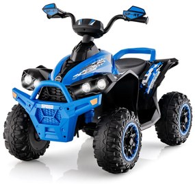 Moto 4 para crianças a bateria 12V com velocidade regulável Luzes LED Música Pedal 3-8 anos 94 x 60 x 73 cm Azul