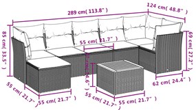 8 pcs conjunto de sofás p/ jardim com almofadões vime PE bege