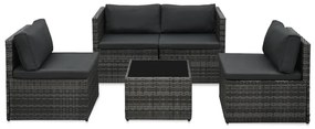 vidaXL 5 pcs conjunto lounge de jardim c/ almofadões vime PE cinzento