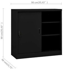 Armário de escritório c/ porta deslizante 90x40x90 cm aço preto