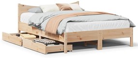 Estrutura de cama c/ gavetas 140x200 cm madeira de pinho maciça