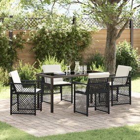vidaXL Conjunto de Jantar de 5 Peças com Almofadas Preto Polyrattan