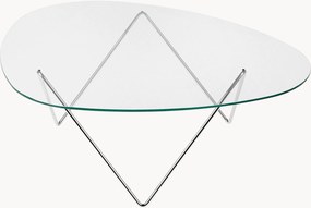 Mesa de centro oval artesanal com tampo em vidro Pedrera