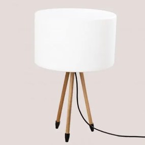 Lâmpada De Mesa Para Exterior Em Polietileno Kambel Branco- Madeira Natural - Sklum