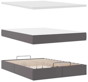 Estrutura de cama otomana com colchão cinza couro falso