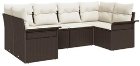 Conjunto de Sofá de Jardim vidaXL 6 Peças com Almofadas Rattan Castanh