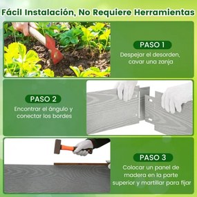 Conjunto de 6 peças 110 x 20 cm, de borda de jardim em metal galvanizado, canteiros, caminho, pátio, prateado