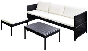 3 pcs conjunto lounge para jardim c/ almofadões vime PE preto