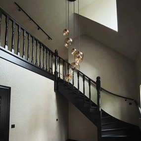 Candeeiro de suspensão Art Déco bronze escuro com vidro âmbar 7 luzes - Sandra