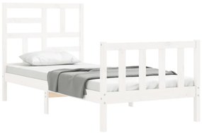 Estrutura cama de solteiro c/ cabeceira madeira maciça branco