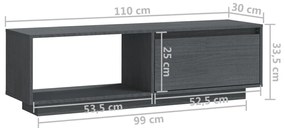 Móvel de TV 110x30x33,5 cm madeira de pinho maciça cinzento