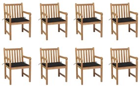 vidaXL Cadeiras de jardim c/ almofadões preto 8 pcs teca maciça