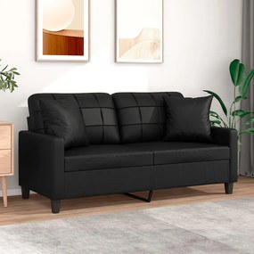 Sofá 2 lugares + almofadas decoração 140 cm couro artif. preto