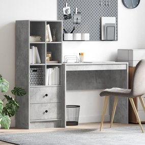 vidaXL Mesa com Armazenamento Cinza Concreto Madeira Derivada