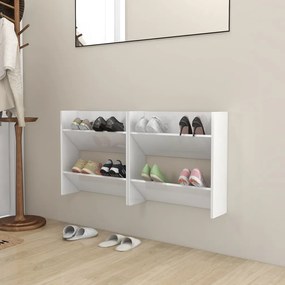 vidaXL Sapateiras de parede 2pcs 60x18x60cm contrapl. branco brilhante