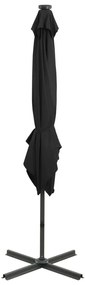 Guarda-sol jardim cantilever c/ poste e luzes LED 250 cm preto