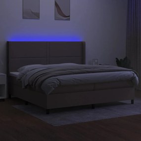 Cama box spring colchão/LED 200x200cm tecido cinza-acastanhado