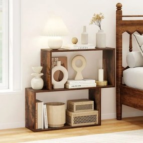 Estante para livros 80 × 22 × 70 cm de 2 níveis com espaço de armazenamento Castanha