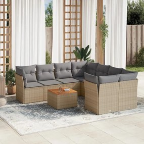 9 pcs conjunto de sofás p/ jardim com almofadões vime PE bege