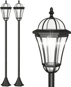 Outsunny Conjunto de Candeeiros Solares de Jardim com Luzes LED Branca 3500K Impermeável IP44 Sensor de Noite 18,5x18,5x129cm Preto | Aosom Portugal