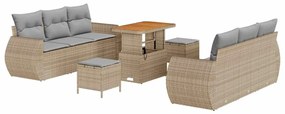 Conjunto de Sofá de Jardim vidaXL de 9 Peças com Almofadas Bege de Rat