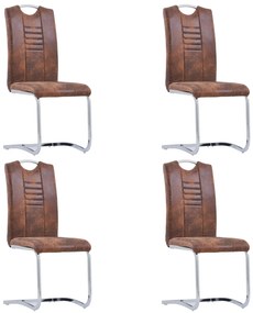 Cadeiras de jantar cantilever 4 pcs camurça artificial castanho