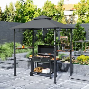 Tenda para churrasco de dois andares com cobertura para jardim e iluminação LED, 240 x 150 x 250 cm(GRELHADOR NÃO INCLUIDO), cinzento escuro
