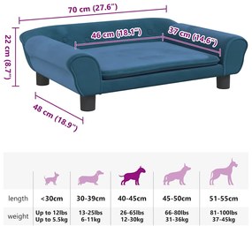 Cama para cães 70x48x22 cm veludo azul
