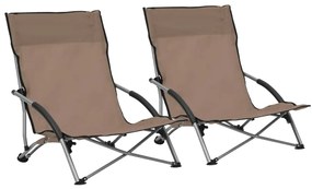 vidaXL Cadeiras de praia dobráveis 2 pcs tecido cinzento-acastanhado