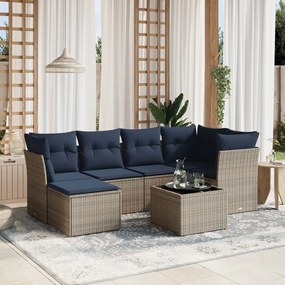 vidaXL 7 pcs conjunto sofás p/ jardim c/ almofadões vime PE cinzento